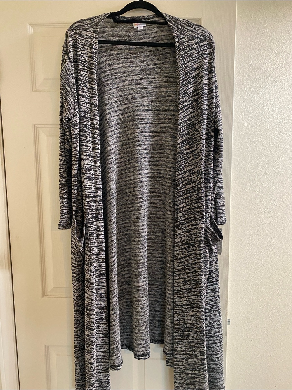 LuLaRoe Longline Open-Front Cardigan - Black & White Marled